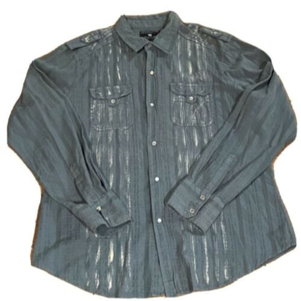 POP ICON BUCKLE Long Sleeve GRAY Shirt GRAY Pearl Snap Buttons XLARGE Dress